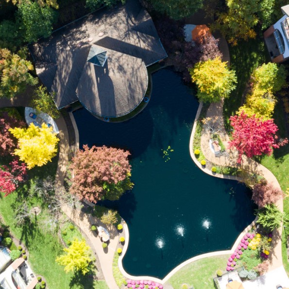 Overhead view of the reflecting pond