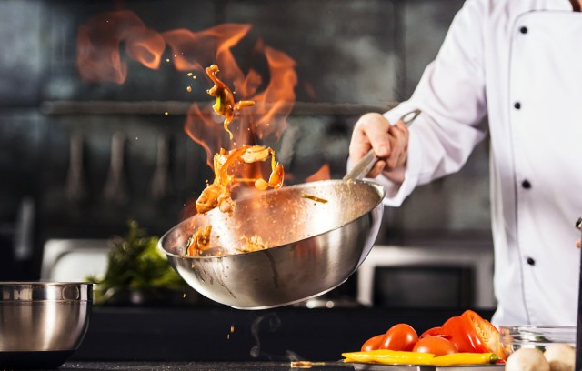 The Gatesworth chef making stir fry.