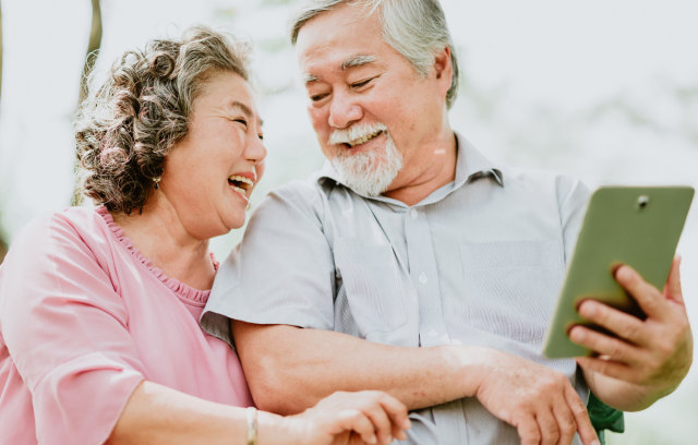 senior couple on phone