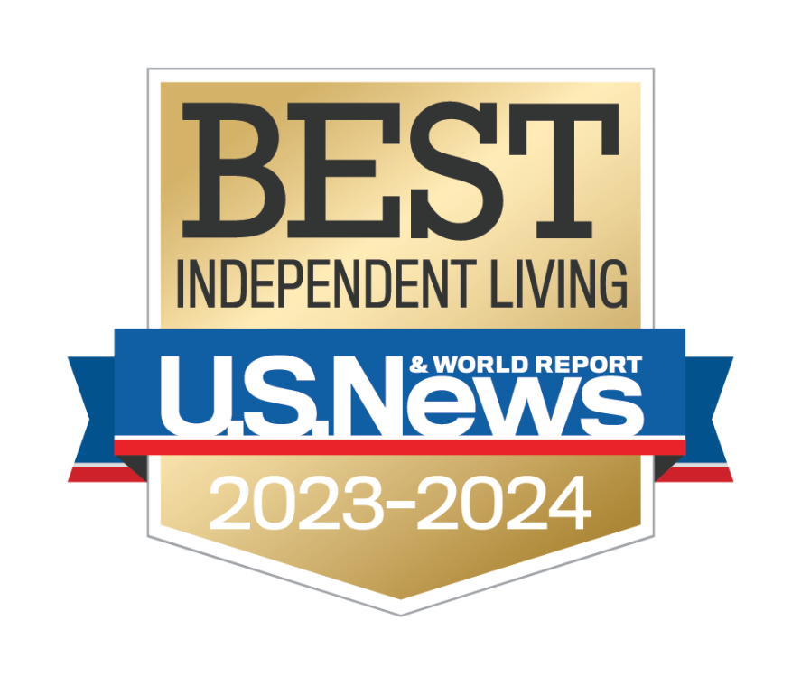 A U.S. New and World Report award badge for Best Independent Living 2023-2024