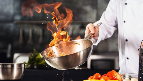 The Gatesworth chef making stir fry.