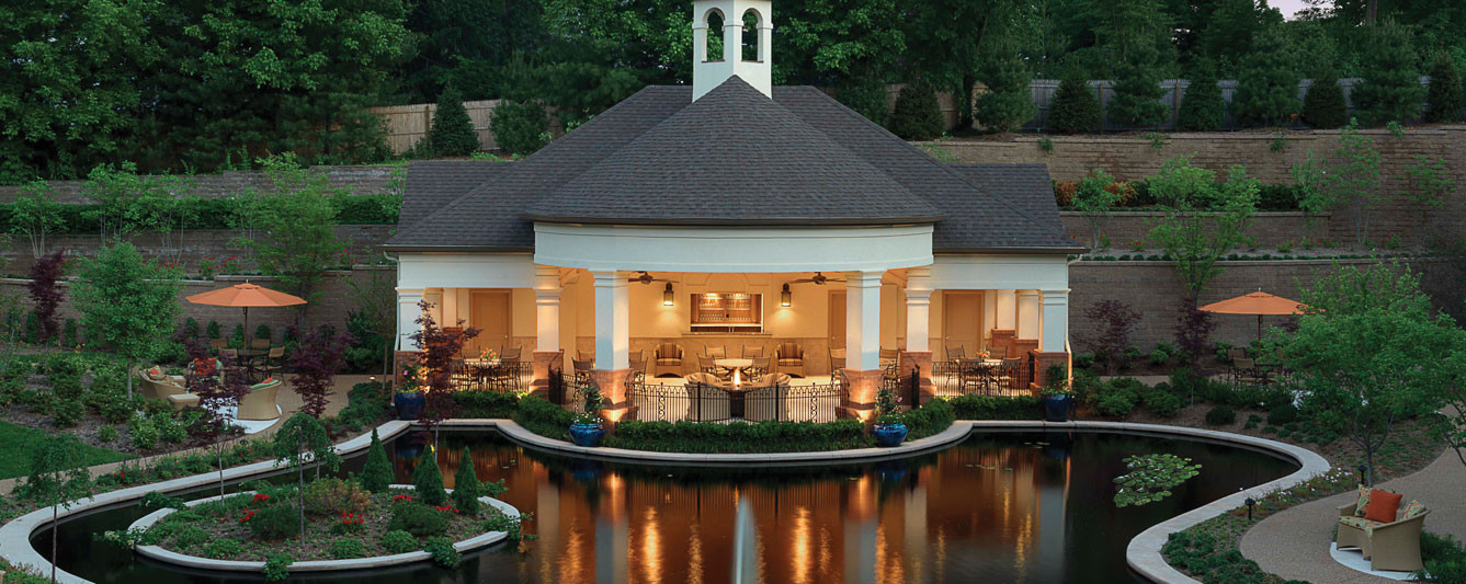 Nighttime view of the pond from above