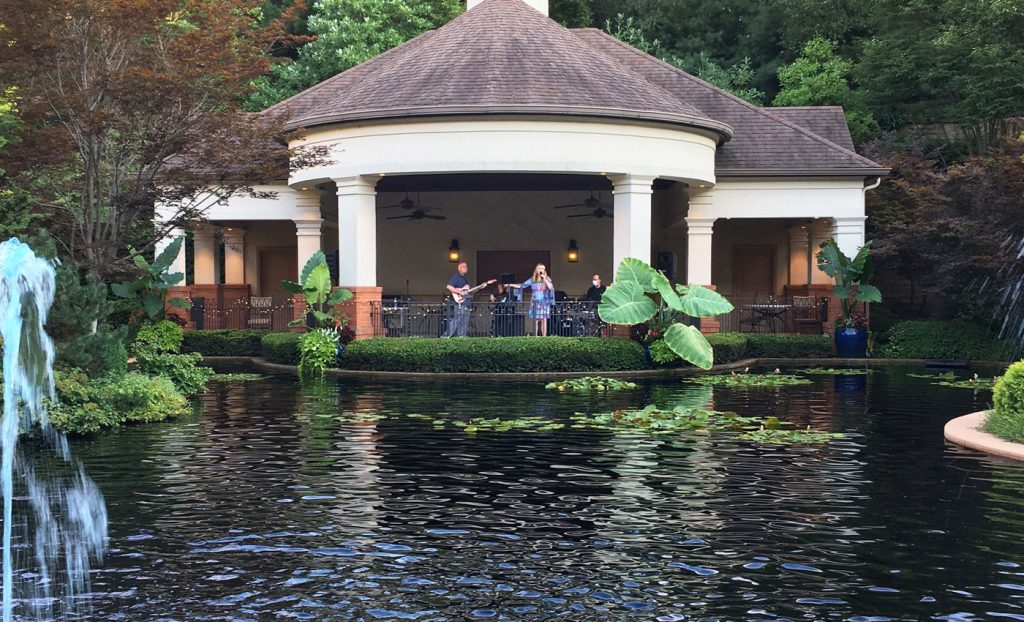 A band playing live music across the pond