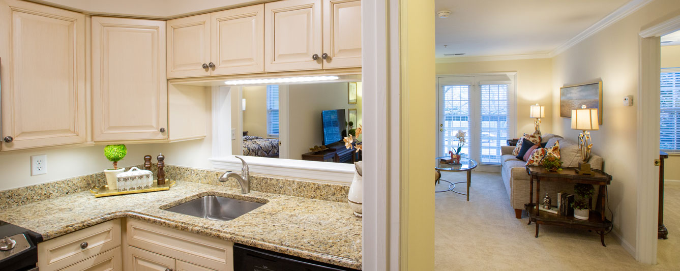 The Gatesworth One-Bedroom Residence (Plan B) living area and kitchen