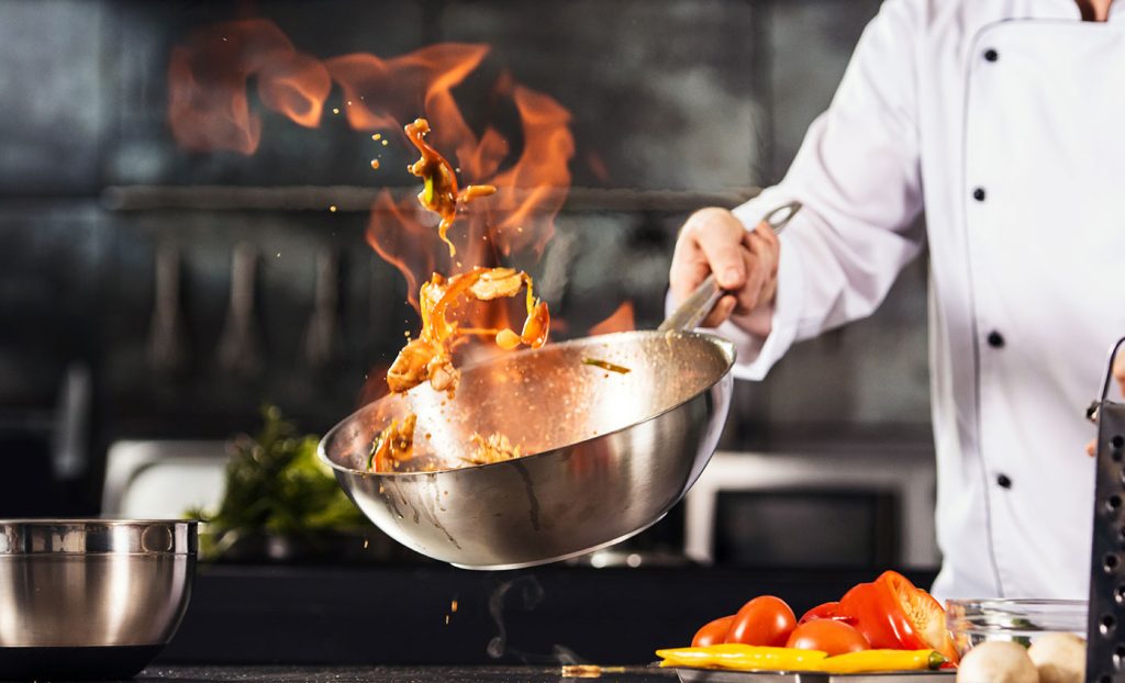 The Gatesworth chef making stir fry.