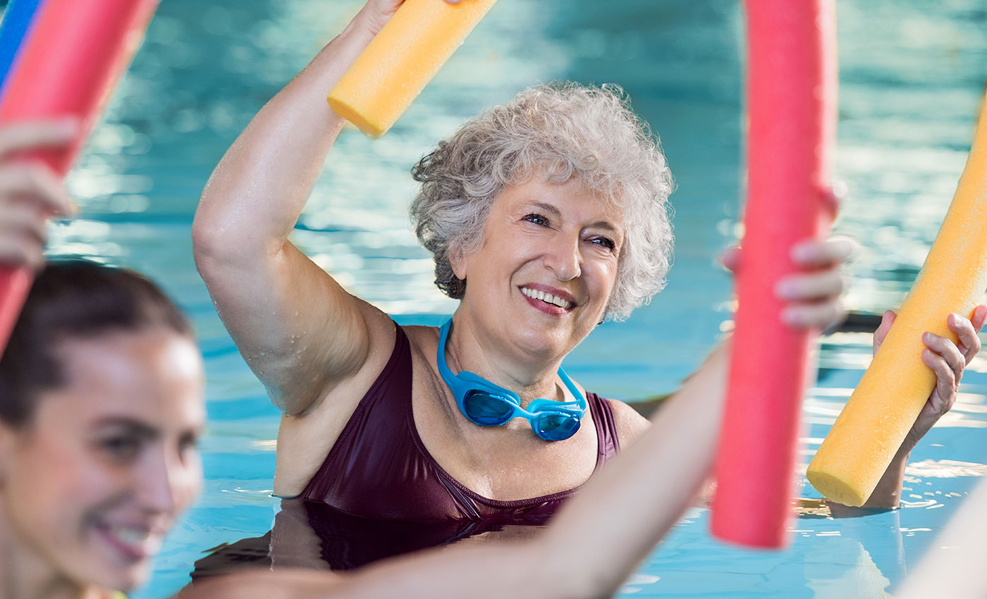 The Gatesworth woman working out in the pool.